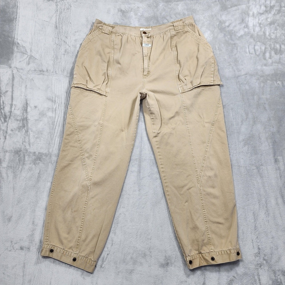 Vintage Signature Pants Mens 38 Beige Cargo Relaxed Fit Tapered Snap Hem Casual